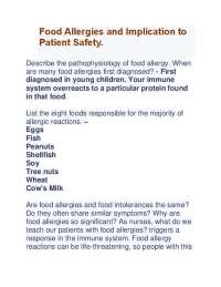Food Allergies and Implication to 
Patient Safety.