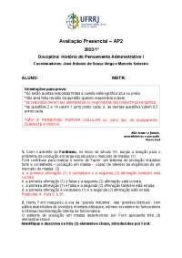 PROVA AP2 HISTORIA DO PENSAMENTO ADMINISTRATIVO I