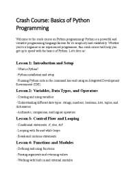 Crash Course of Python Language