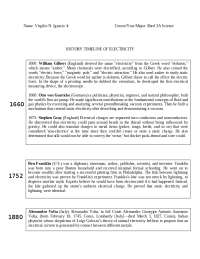 HISTORY TIMELINE OF ELECTRICITY