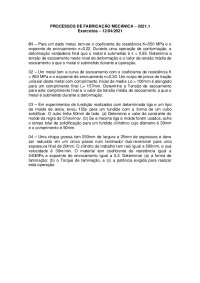 Exercícios de Processos de Fabricação Mecânica