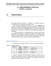 C++ PROGRAMMING LANGUAGE
COURSE 2 - Expressions
