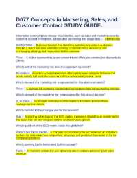D077 Concepts in Marketing, Sales, and Customer Contact STUDY GUIDE.