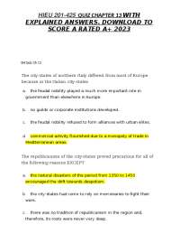 HIEU 201-425  QUIZ CHAPTER 13 WITH EXPLAINED ANSWERS. DOWNLOAD TO SCORE A RATED A+ 2023