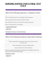 NURSING:SOPHIA ETHICS FINAL TEST Q & A