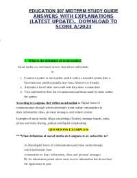 EDUCATION 307 MIDTERM STUDY GUIDE ANSWERS WITH EXPLANATIONS (LATEST UPDATE),  DOWNLOAD TO