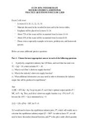 ECON 3070: INTERMEDIATE MICROECONOMICS  ADDITIONAL PRACTICE QUESTIONS FOR EXAM 2.2020