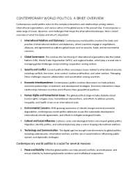 Contemporary World Politics: A brief overview