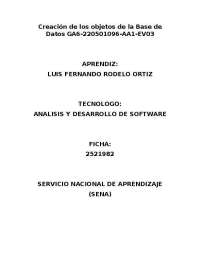 creacion de objetos de la base de datos