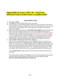 Digital Media & Society CMST 301 – Final Exam 
DISTANCE EDUCATION FINAL EXAMINATION