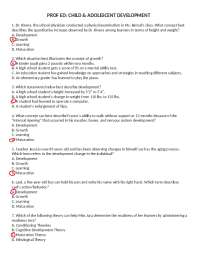 PROF ED 123; CHILD & ADOLESCENT DEVELOPMENT