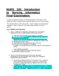 NURS 120: Introduction to Nursing Informatics Final Examination|AllQuestions Answered Corr