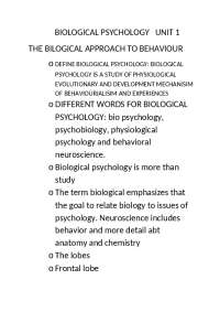 Introduction to Biological Psychology: A Brief Overview