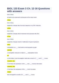BIOL 133 Exam 3 Ch. 12-16 Questions with answers
