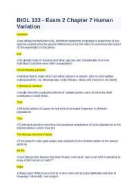 BIOL 133 - Exam 2 Chapter 7 Human Variation