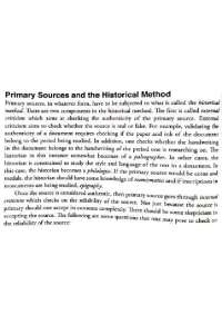 Primary Sources and Historical Method