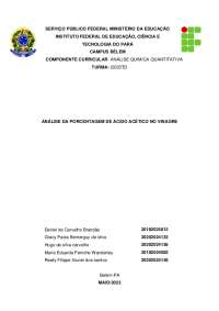 Relatório da análise da porcentagem de ácido acético