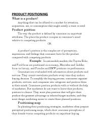 product positing and product diffreneciation