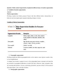 note of Marketing Segments