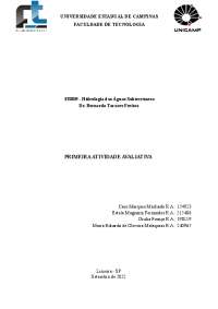 Atividade Avaliativa de Hidrologia de Águas Subterrâneas