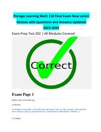 Portage Learning Math 110 Final Exam New Latest 
Version with Questions and Answers Update