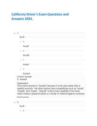 California Driver's Exam with Questions and 
Answers 2023