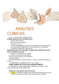 Analises clinicas - resumo da aula e conteudo para prova.