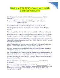 Biology ATI TEAS Questions with Correct Answers Updated 2023-2024