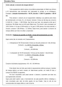EXERCICIO SOBRE CONSUMO DE ENERGIA