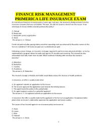 FINANCE RISK MANAGEMENT PRIMERICA LIFE INSURANCE EXAM