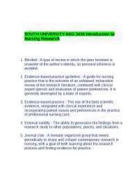 SOUTH UNIVERSITY NSG 3036 Introduction to Nursing Research