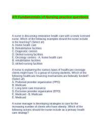 ATI Fundamentals of Nursing practice questions