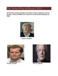 The Nobel Prize in Physics 2023: Research on Electrons in Flashes of Light