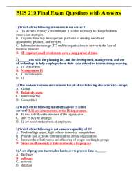 BUS 219 Final Exam Questions with Answers
