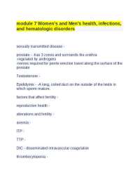 module 7 Women's and Men's health, infections, and hematologic disorders