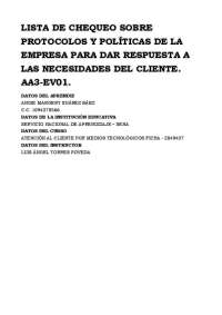 Lista de chequeo sobre protocolos y políticas de la empresa para dar respuesta