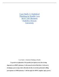 Case Study 1: Statistical Thinking in Health Care MAT 510: Business Statistics Strayer Uni