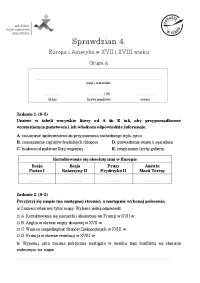 Sprawdzian z historii: Europa i Ameryka w XVII i XVIII wieku