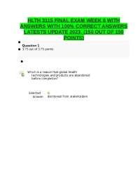 HLTH 3115 FINAL EXAM WEEK 6 WITH ANSWERS WITH 100% CORRECT ANSWERS LATESTS UPDATE 2023. (1