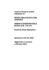 Chiuse 2023 AZ STORIA DELLA MODA E DEL
COSTUME Mele Giampiero DESIGN E DISCIPLINE MODA