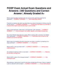 FICEP Exam Actual Exam Questions and Answers | 300 Questions and Correct Answers