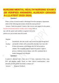 NUR2488 MENTAL HEALTH NURSING EXAM 3 (50 VERIFIED ANSWERS, ALREADY GRADED A+) (LATEST 2023