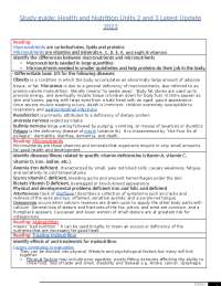 Study Guide: Health and Nutrition Units 2 and 3