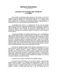Memoria Descriptiva del Conjunto de Vivienda Multifamiliar Altamira