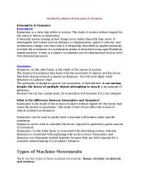 Kinematics and Dynamics in Mechanics