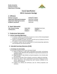 Economic Geology Course Specification