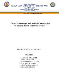 Forest Preservation and Animal Conservation to Human Health and Biodiversity