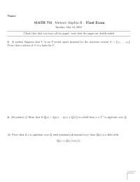 MATH 731 Abstract Algebra II – Final Exam