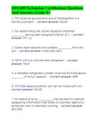EPA 609 Technician Certification Questions And Answers Grade A+