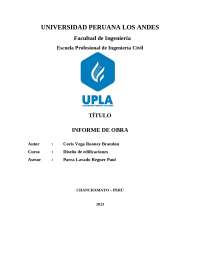 Informe de obra: Modernización e implementación de Chanchamayo